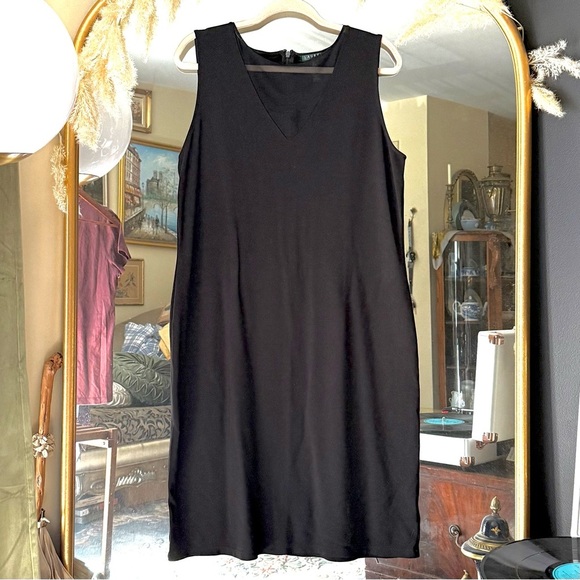 Lauren Ralph Lauren Dresses & Skirts - Lauren Ralph Lauren Black Midi Dress with Mesh V Neck Detail